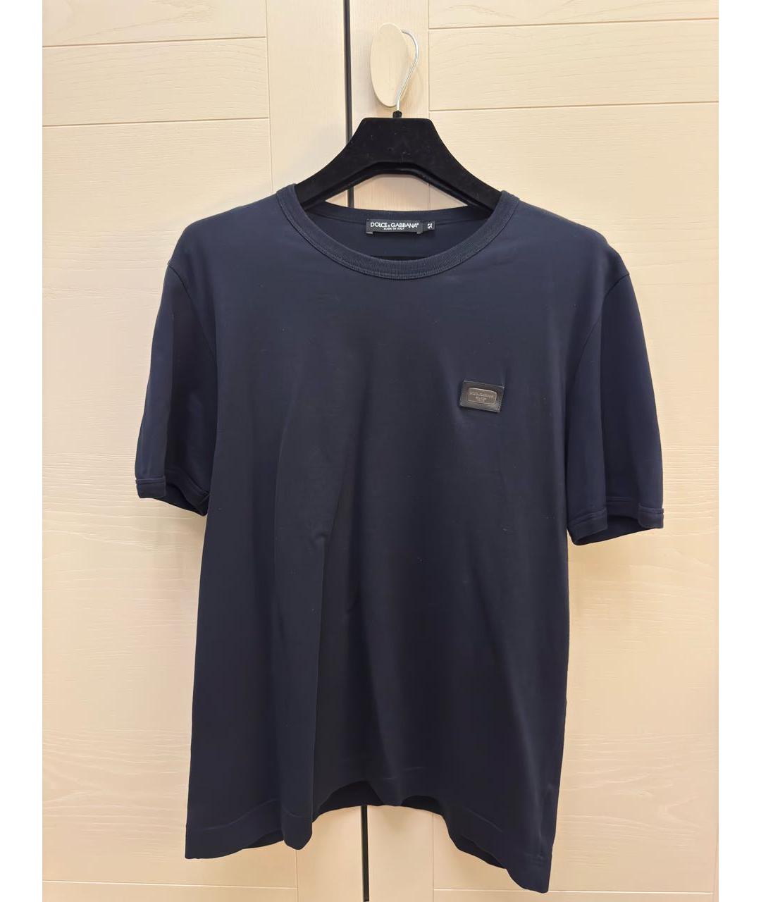 DOLCE&GABBANA Темно-синяя хлопковая футболка, фото 3