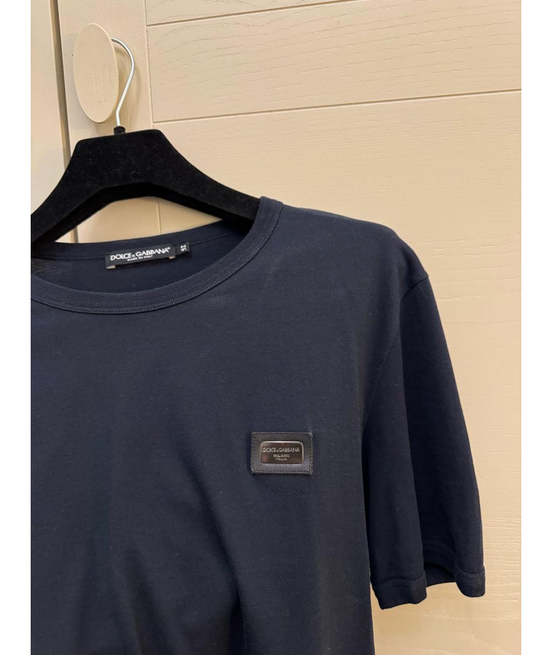 DOLCE&GABBANA Темно-синяя хлопковая футболка, фото 7