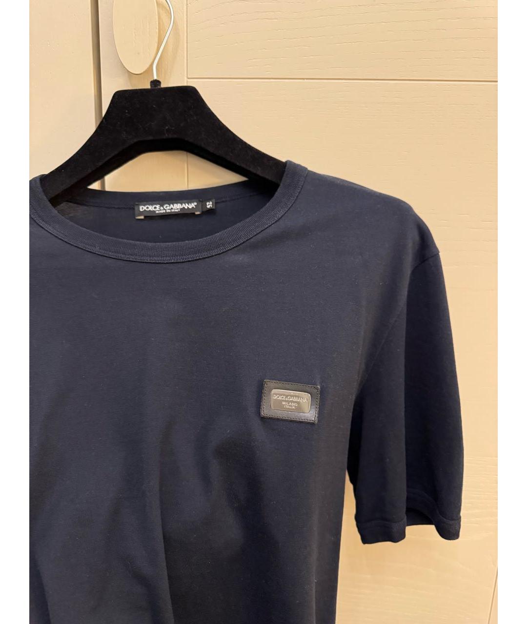 DOLCE&GABBANA Темно-синяя хлопковая футболка, фото 6