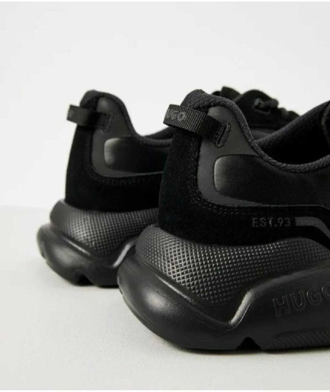 HUGO Черные кожаные низкие кроссовки / кеды, фото 3