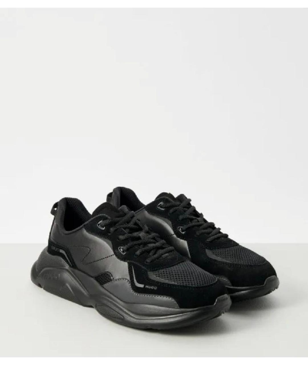 HUGO Черные кожаные низкие кроссовки / кеды, фото 2