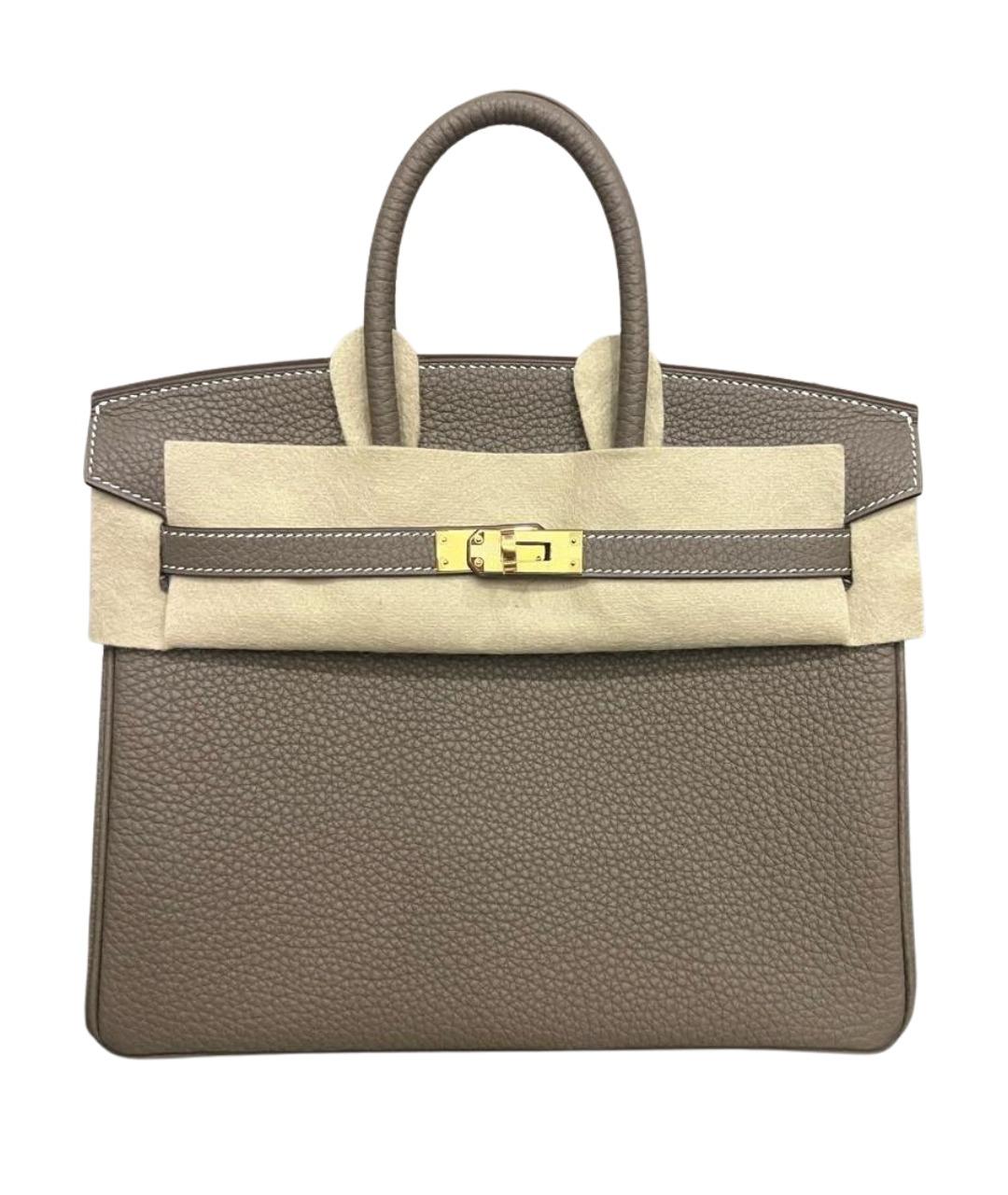 HERMES Бежевая кожаная сумка с короткими ручками, фото 1
