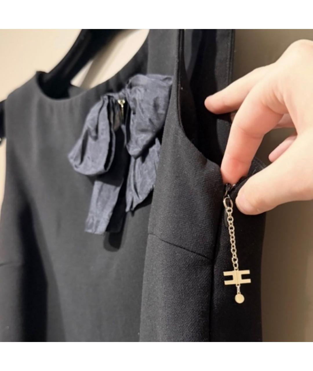 ELISABETTA FRANCHI Черное шелковое повседневное платье, фото 4