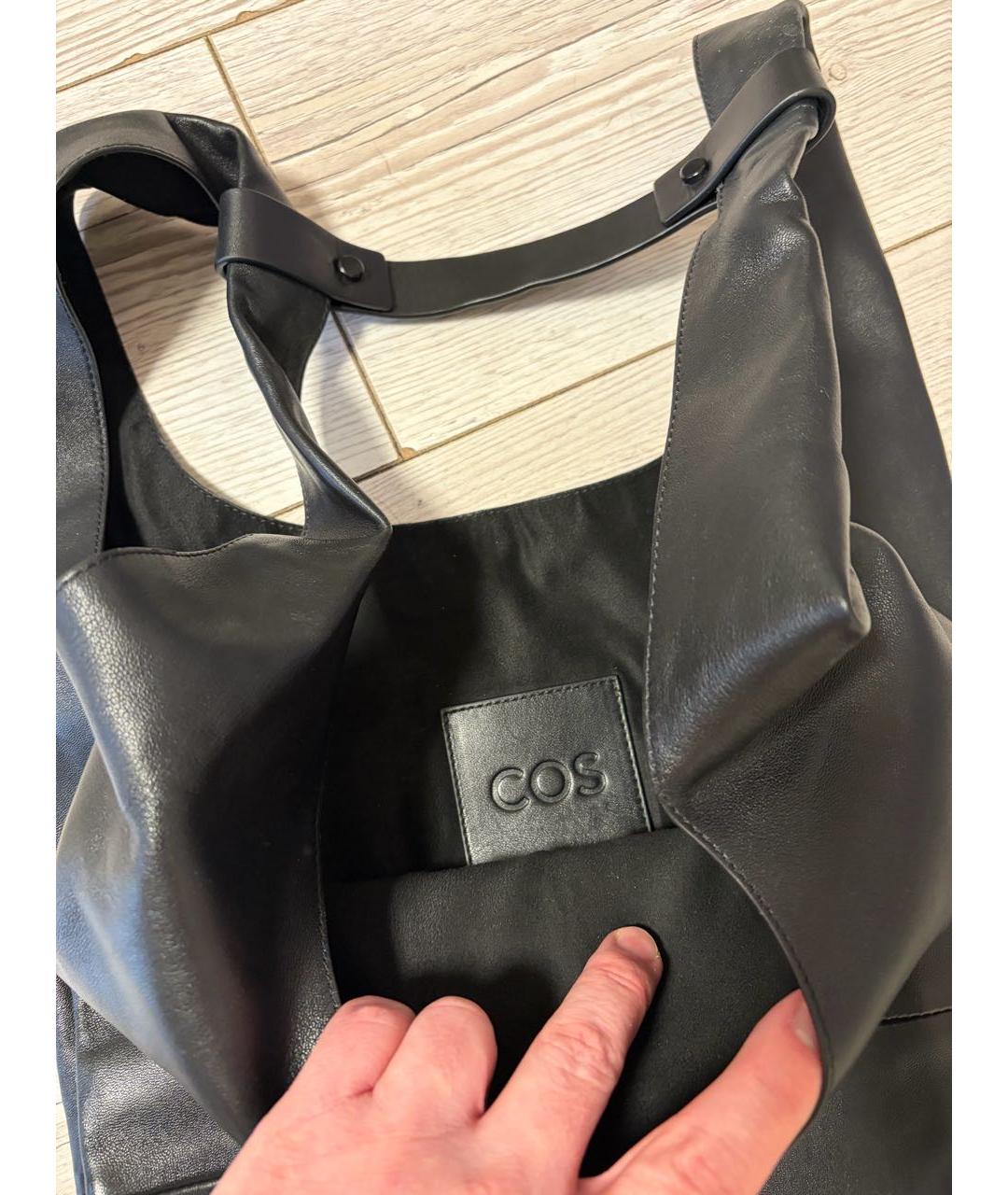 COS Черная кожаная сумка тоут, фото 4