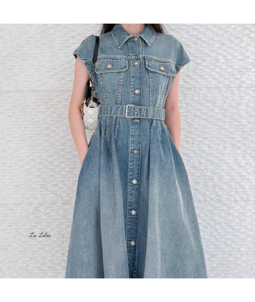 CHRISTIAN DIOR Голубое деним повседневное платье, фото 3