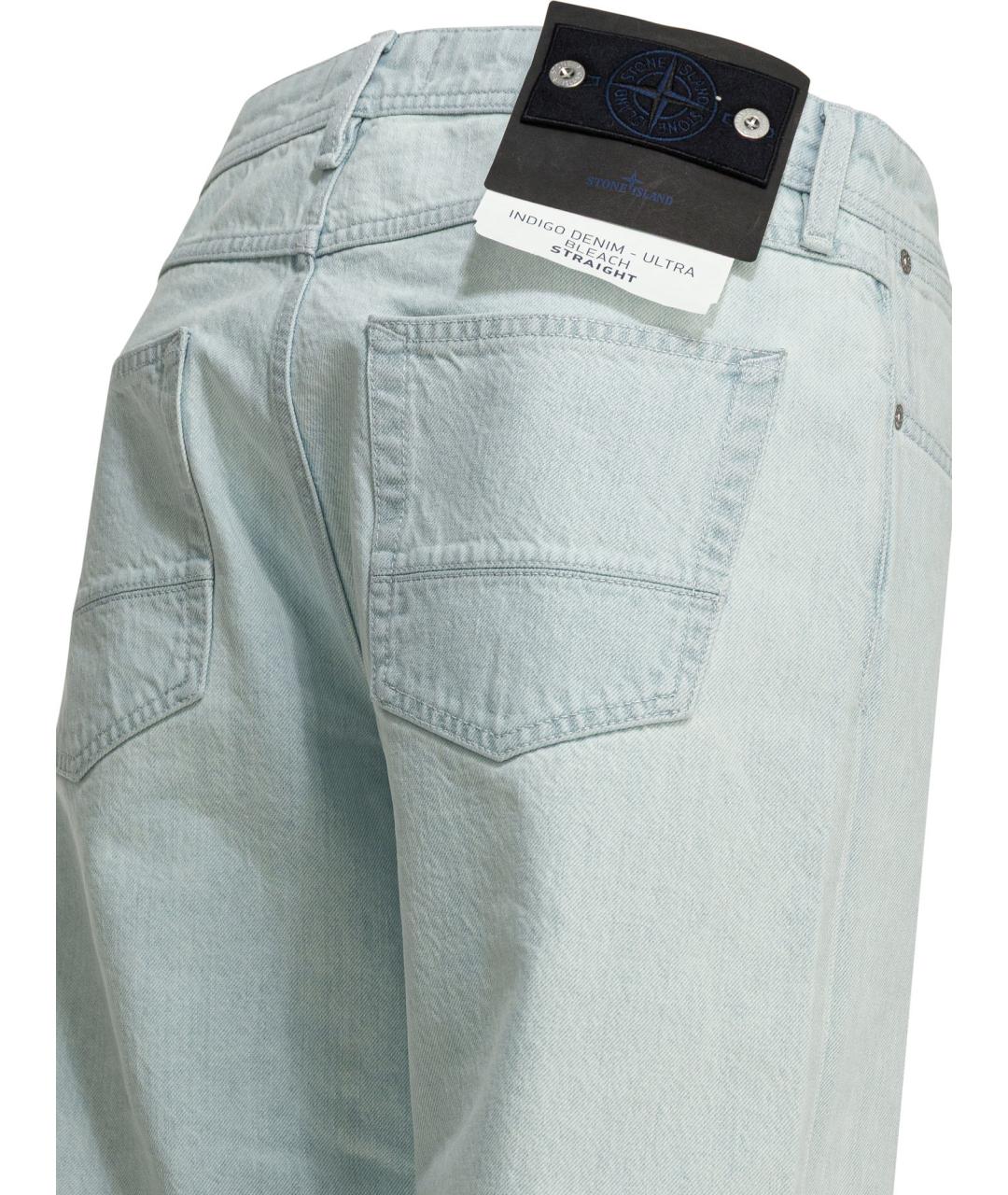 STONE ISLAND Голубые хлопковые прямые джинсы, фото 3