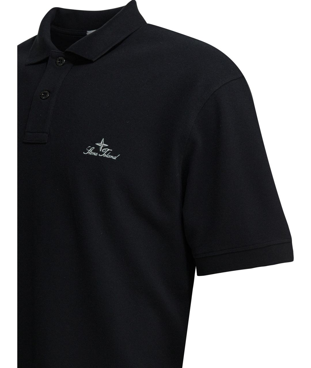 STONE ISLAND Темно-синее хлопковое поло с коротким рукавом, фото 4