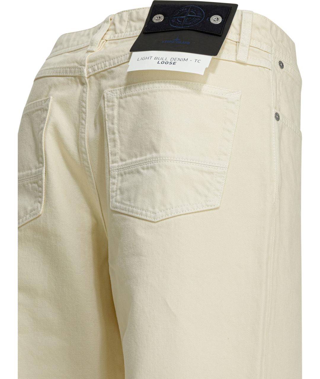 STONE ISLAND Бежевые хлопковые прямые джинсы, фото 4