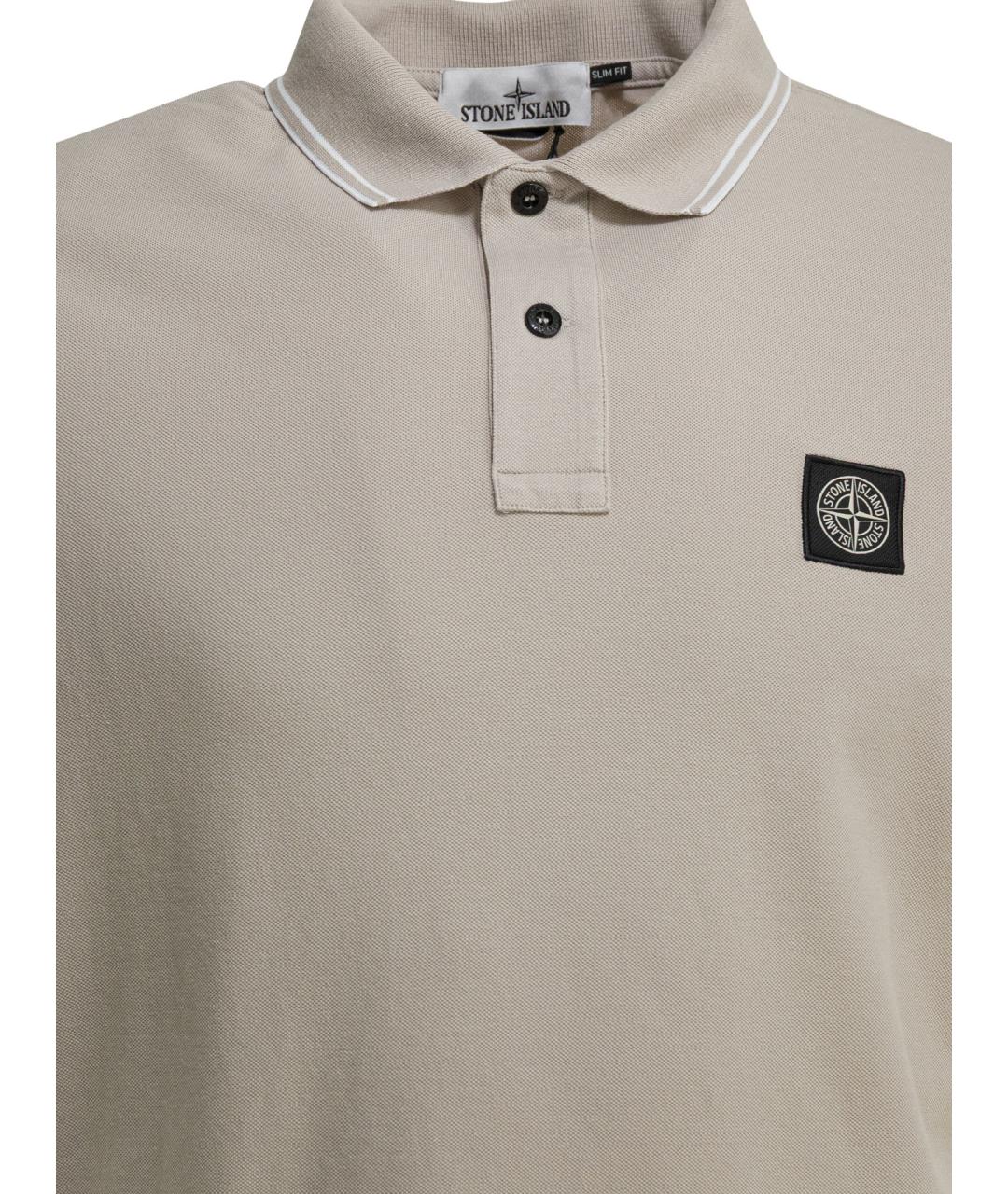 STONE ISLAND Серое хлопковое поло с коротким рукавом, фото 3
