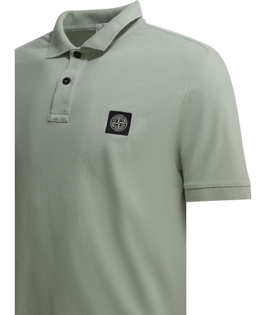 STONE ISLAND Зеленые хлопковое поло с коротким рукавом, фото 4