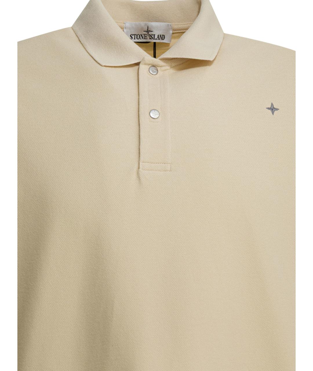 STONE ISLAND Бежевое хлопковое поло с коротким рукавом, фото 3
