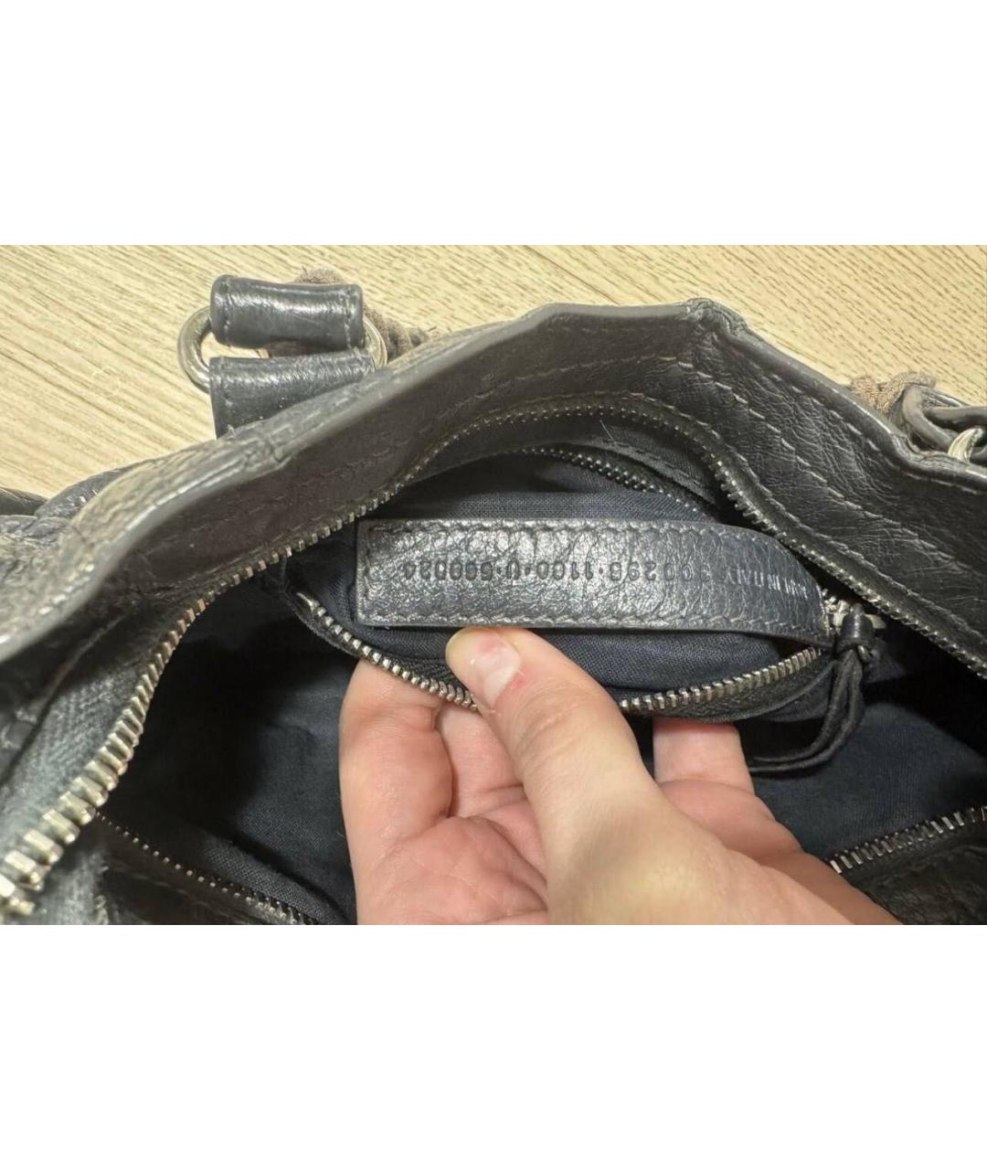 BALENCIAGA Антрацитовая кожаная сумка с короткими ручками, фото 5