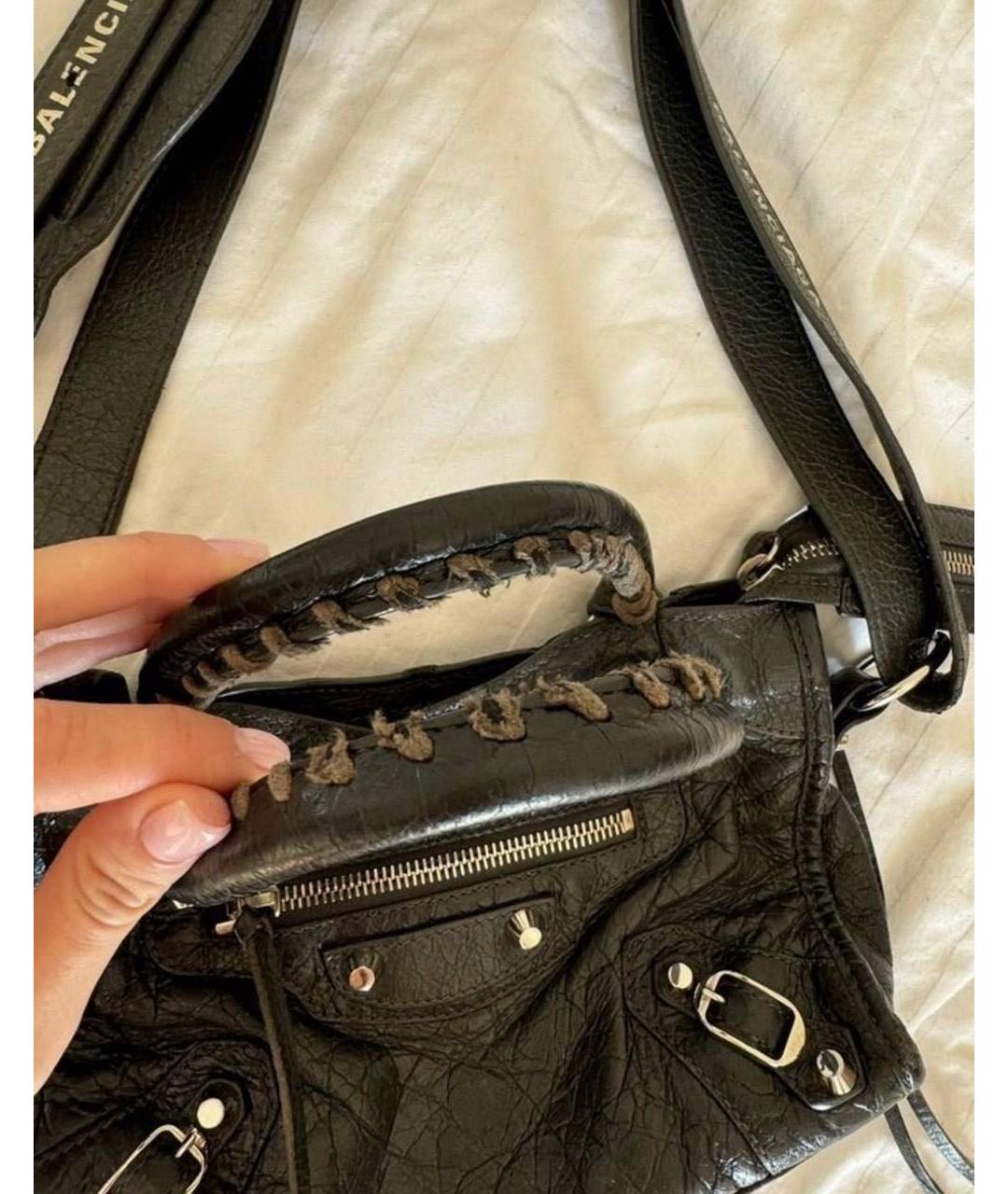 BALENCIAGA Антрацитовая кожаная сумка с короткими ручками, фото 3