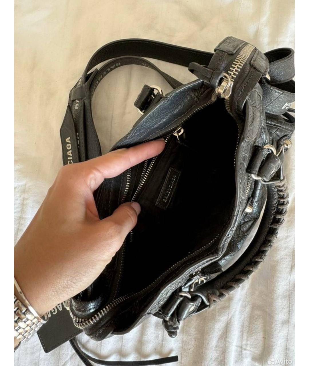 BALENCIAGA Антрацитовая кожаная сумка с короткими ручками, фото 4