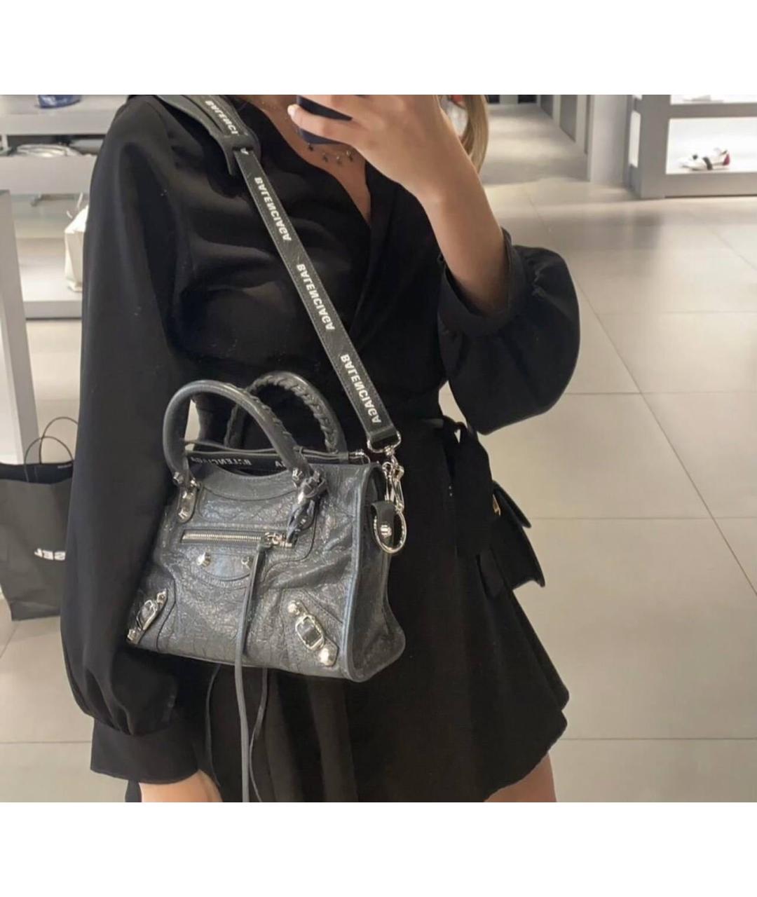 BALENCIAGA Антрацитовая кожаная сумка с короткими ручками, фото 6