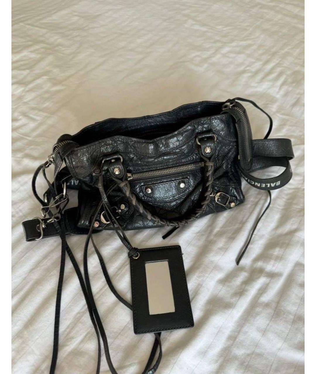 BALENCIAGA Антрацитовая кожаная сумка с короткими ручками, фото 2