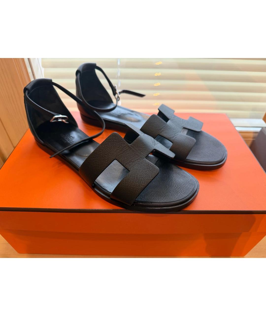 HERMES Черные кожаные сандалии, фото 3