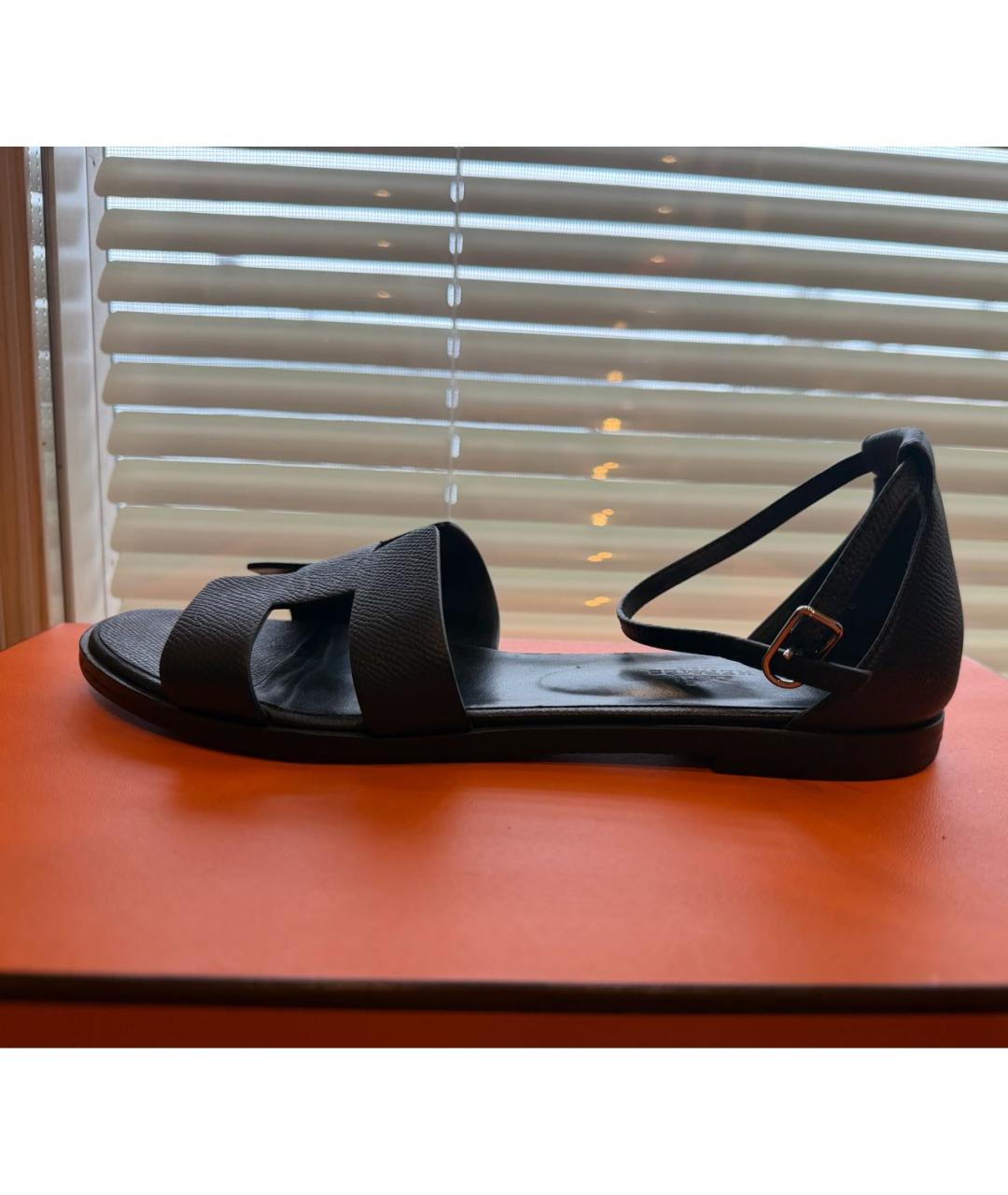 HERMES Черные кожаные сандалии, фото 9