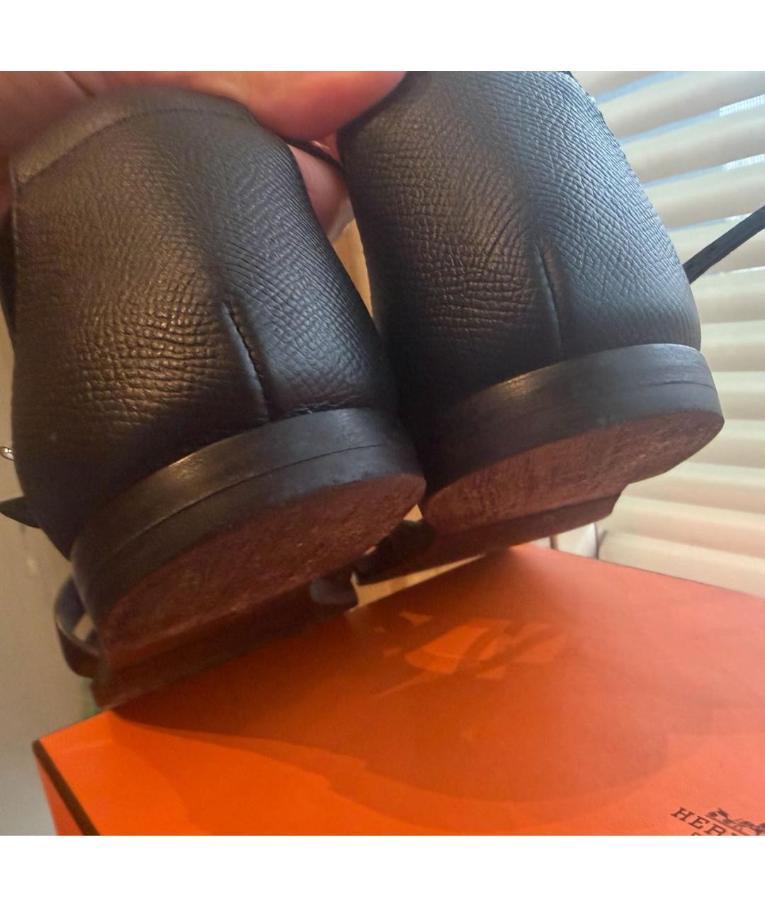 HERMES Черные кожаные сандалии, фото 5