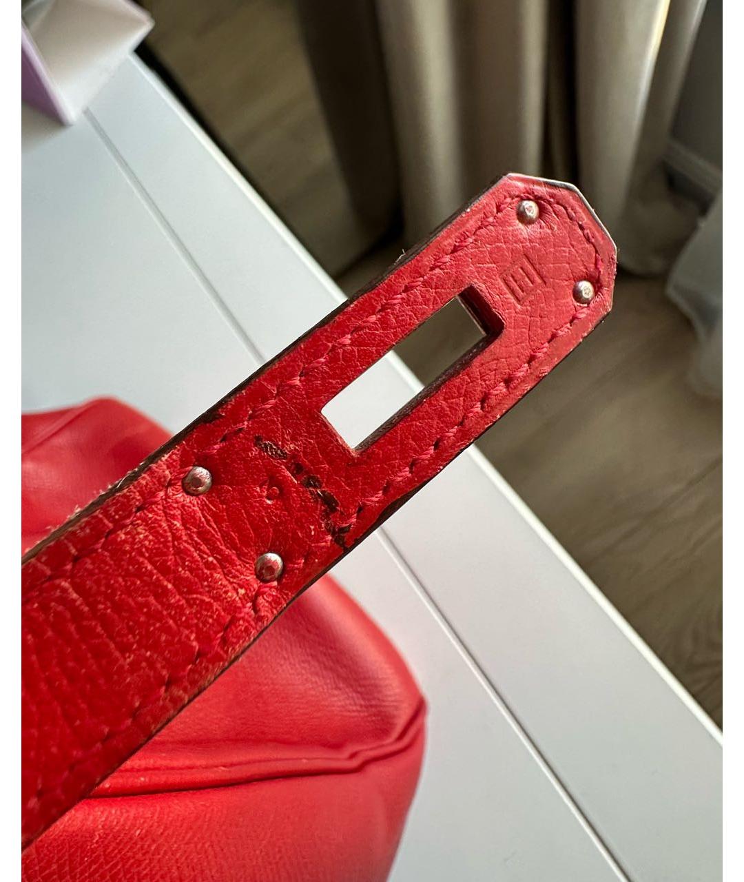 HERMES Красная кожаная сумка с короткими ручками, фото 6