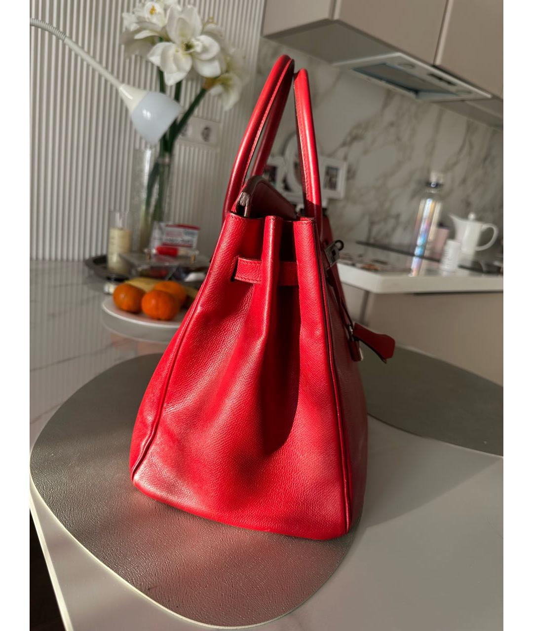 HERMES Красная кожаная сумка с короткими ручками, фото 2