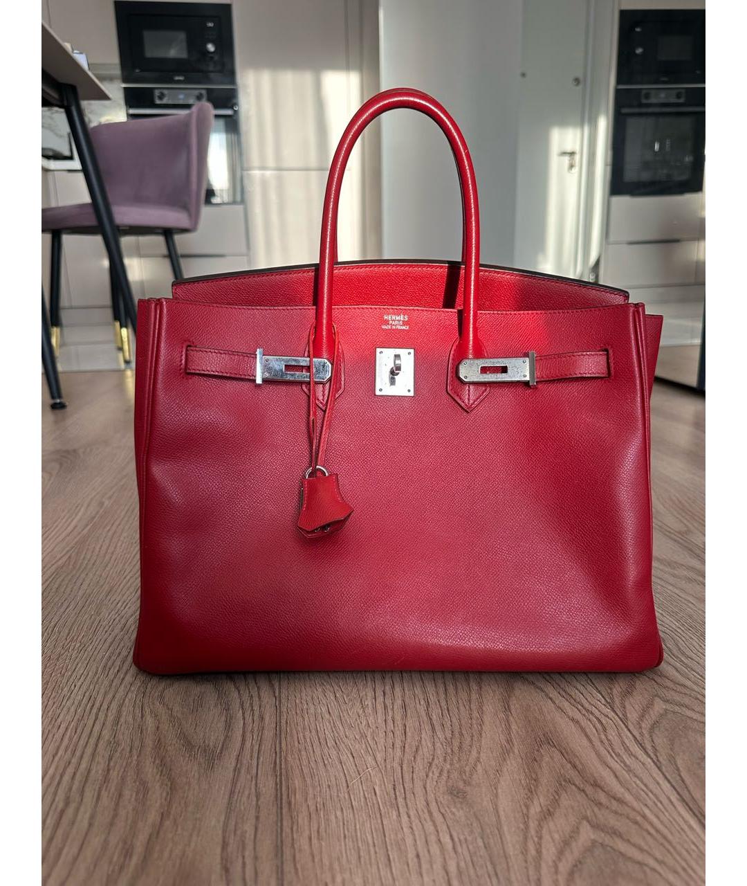 HERMES Красная кожаная сумка с короткими ручками, фото 8