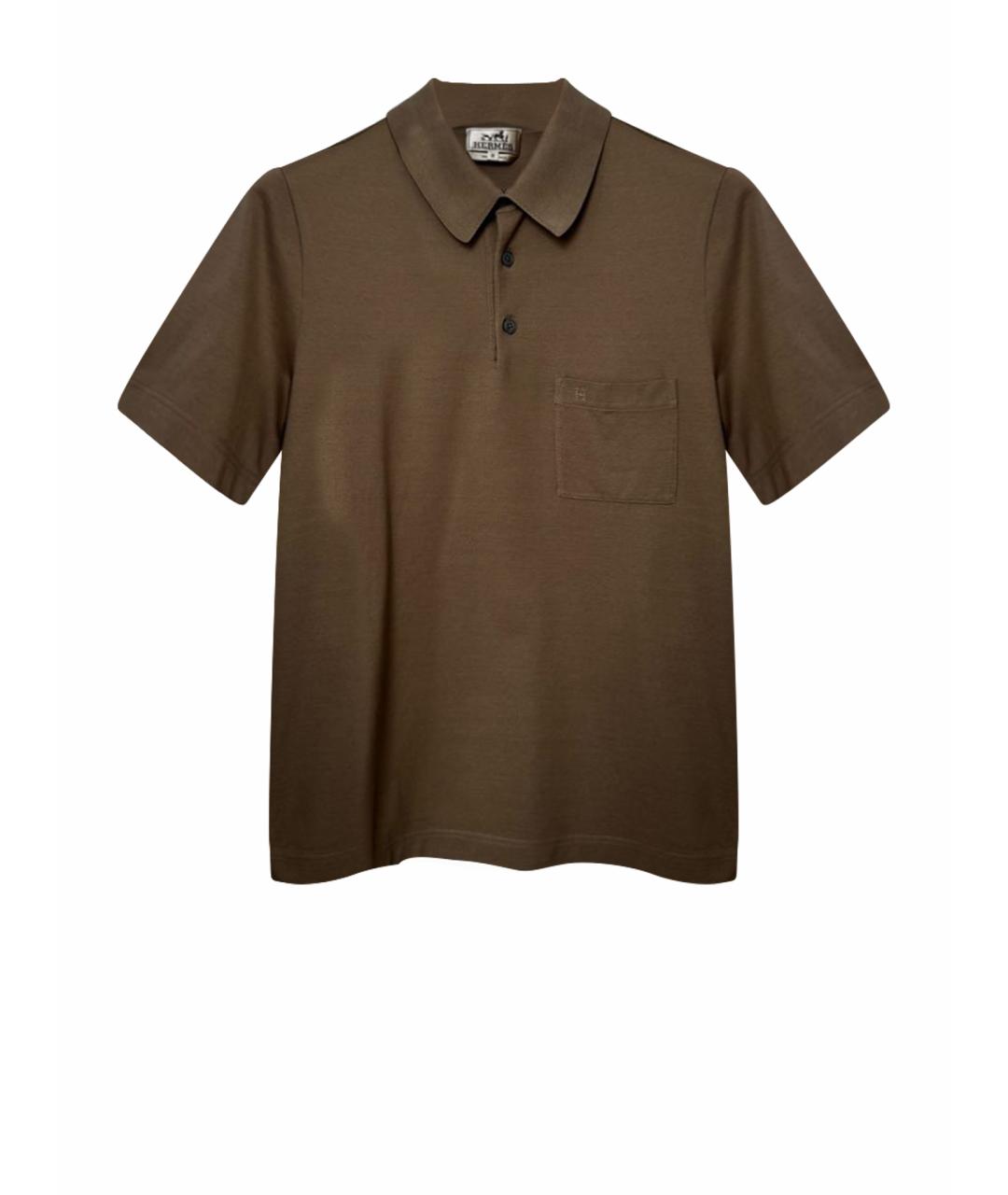 HERMES Коричневое хлопковое поло с коротким рукавом, фото 1