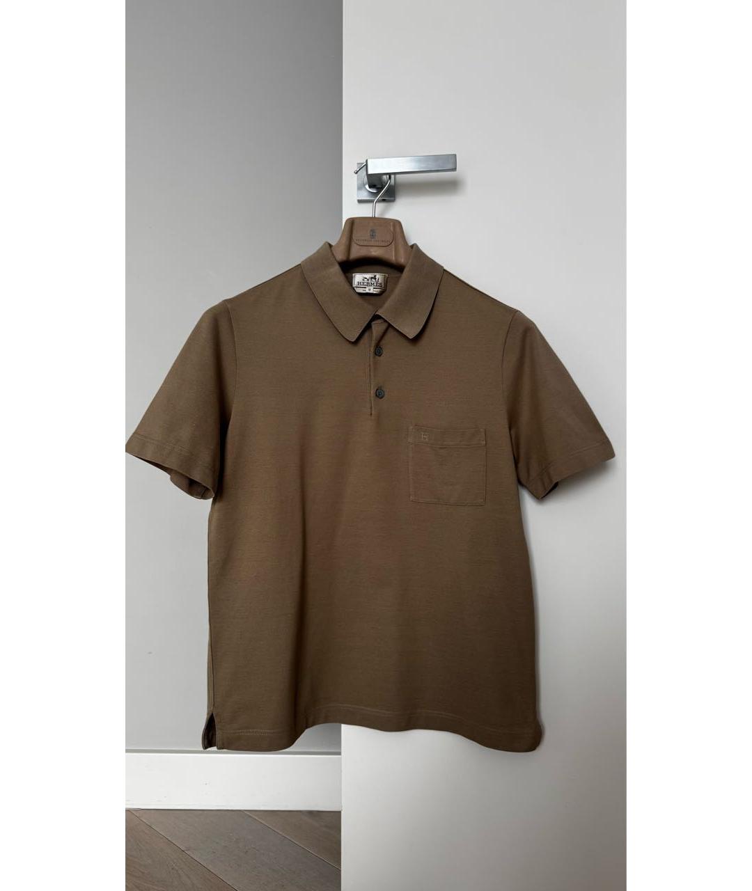 HERMES Коричневое хлопковое поло с коротким рукавом, фото 5