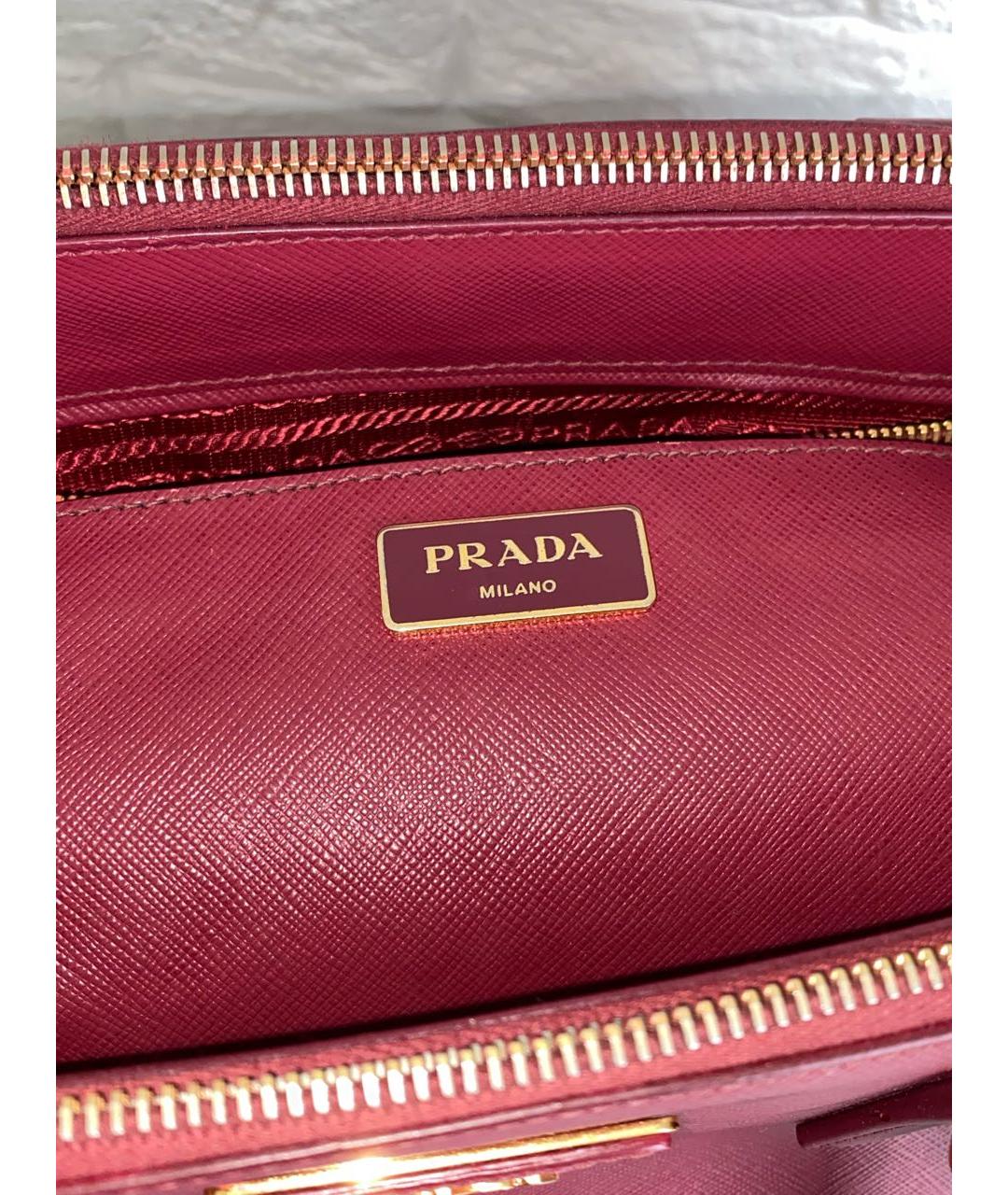 PRADA Бордовая кожаная сумка с короткими ручками, фото 7