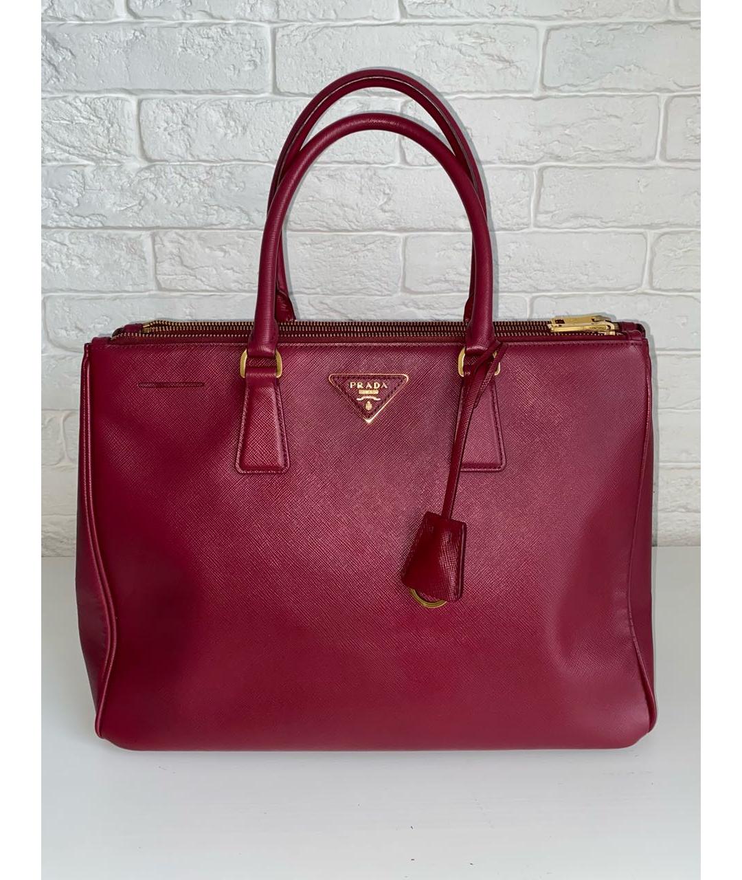 PRADA Бордовая кожаная сумка с короткими ручками, фото 9
