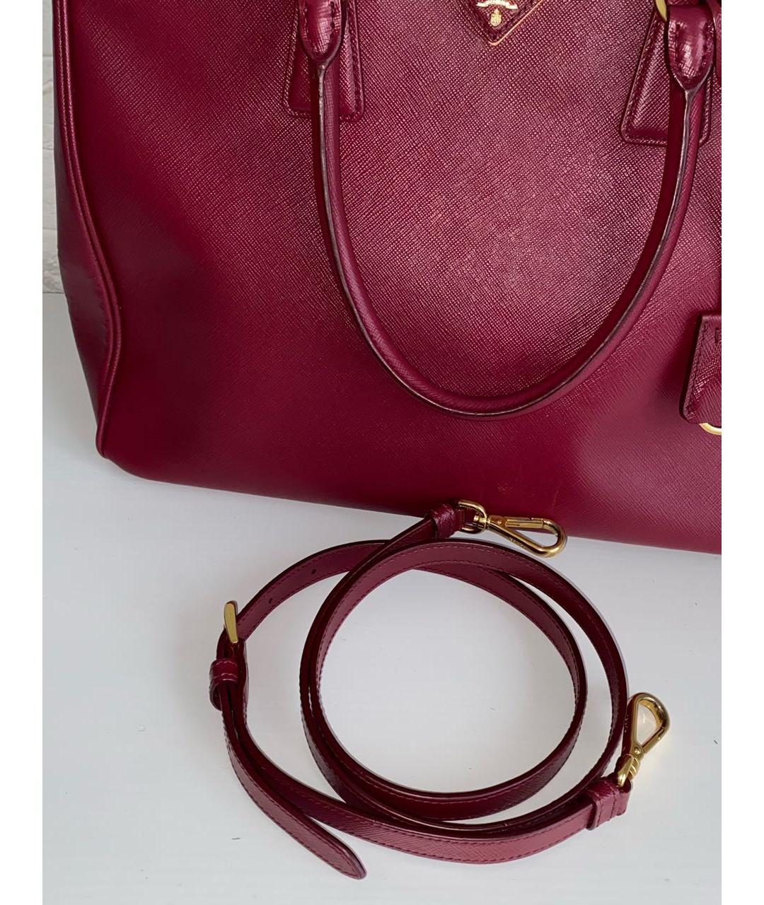 PRADA Бордовая кожаная сумка с короткими ручками, фото 8