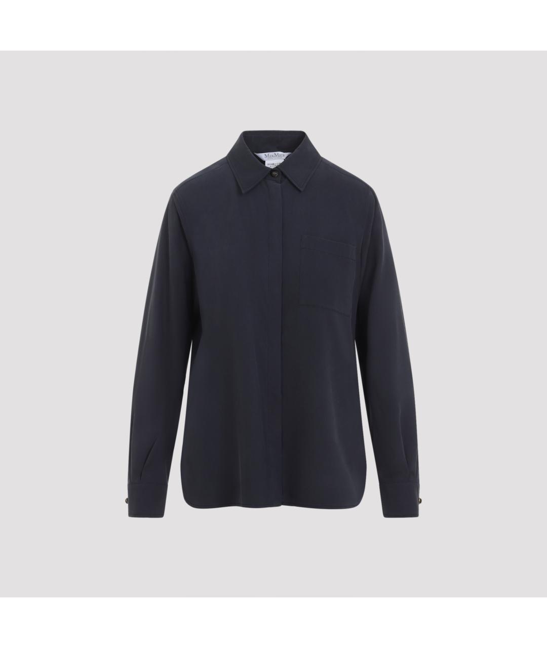 MAX MARA Темно-синяя шелковая рубашка, фото 2