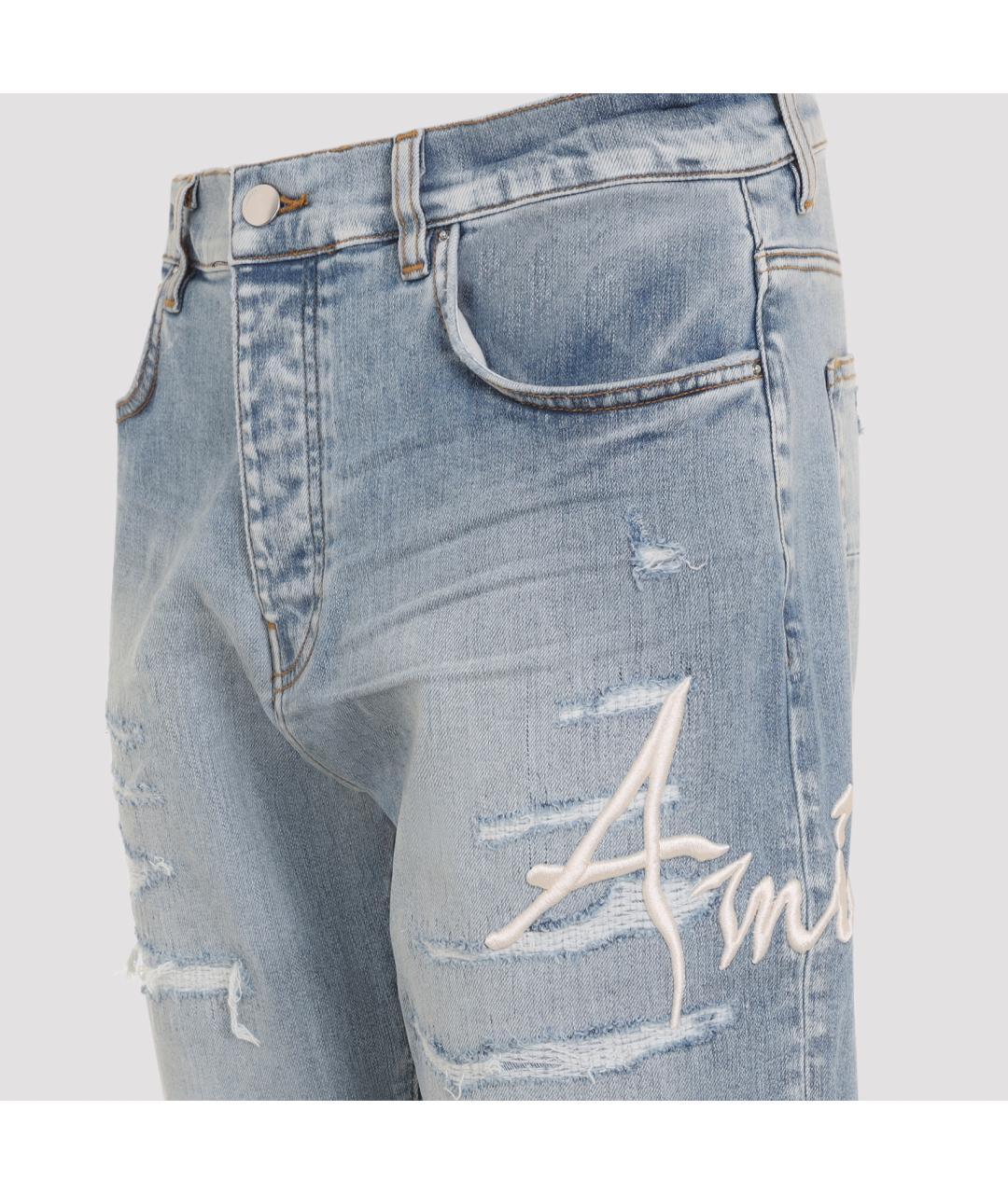 AMIRI Голубые хлопко-эластановые прямые джинсы, фото 3