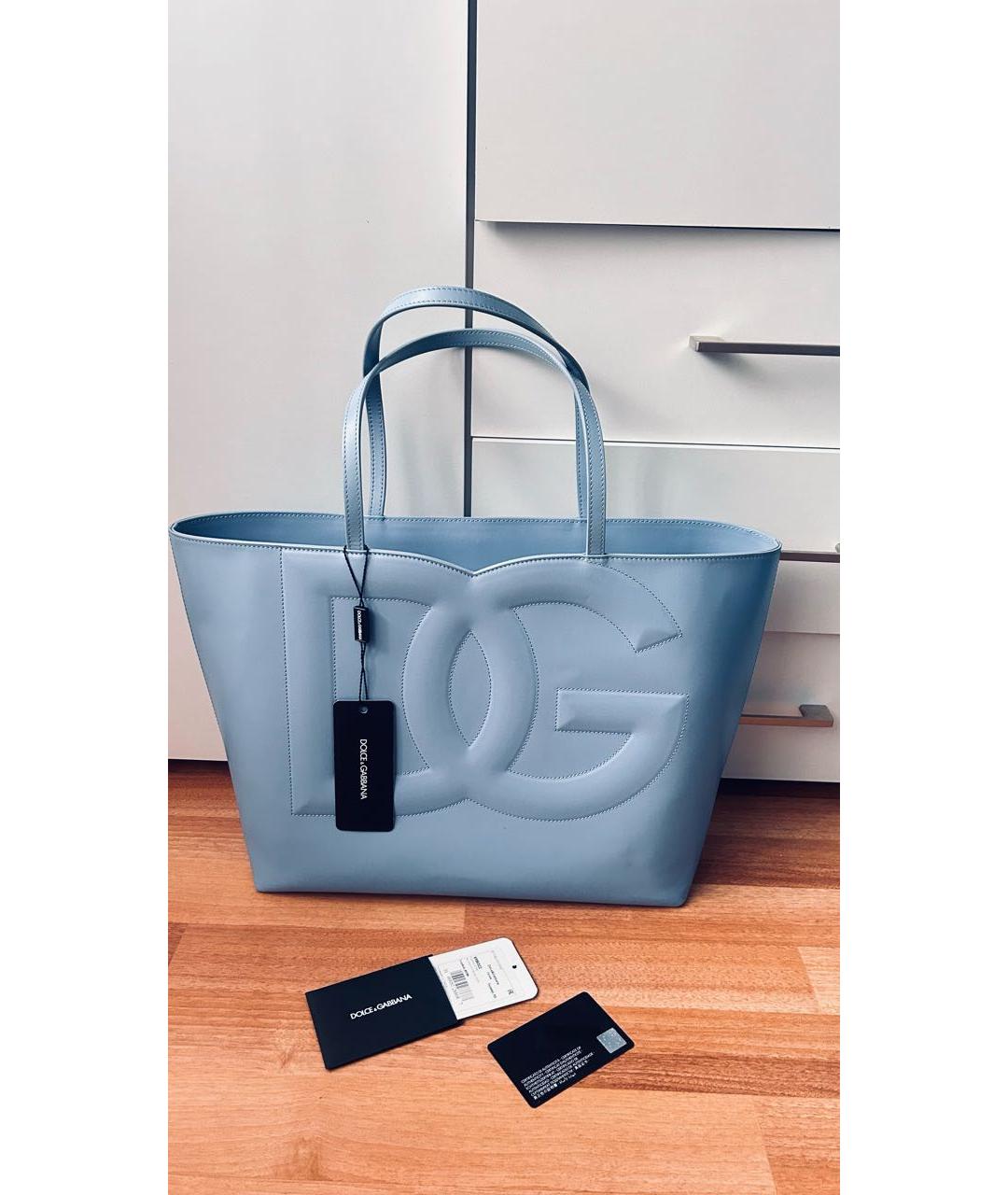 DOLCE&GABBANA Голубая кожаная сумка тоут, фото 3