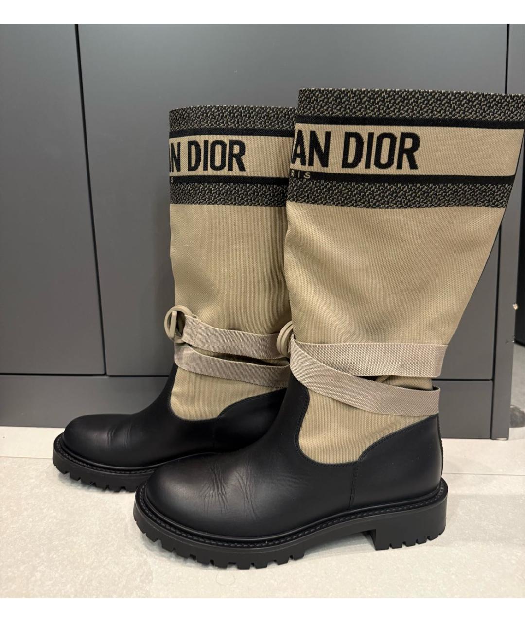 CHRISTIAN DIOR Бежевые текстильные сапоги, фото 5