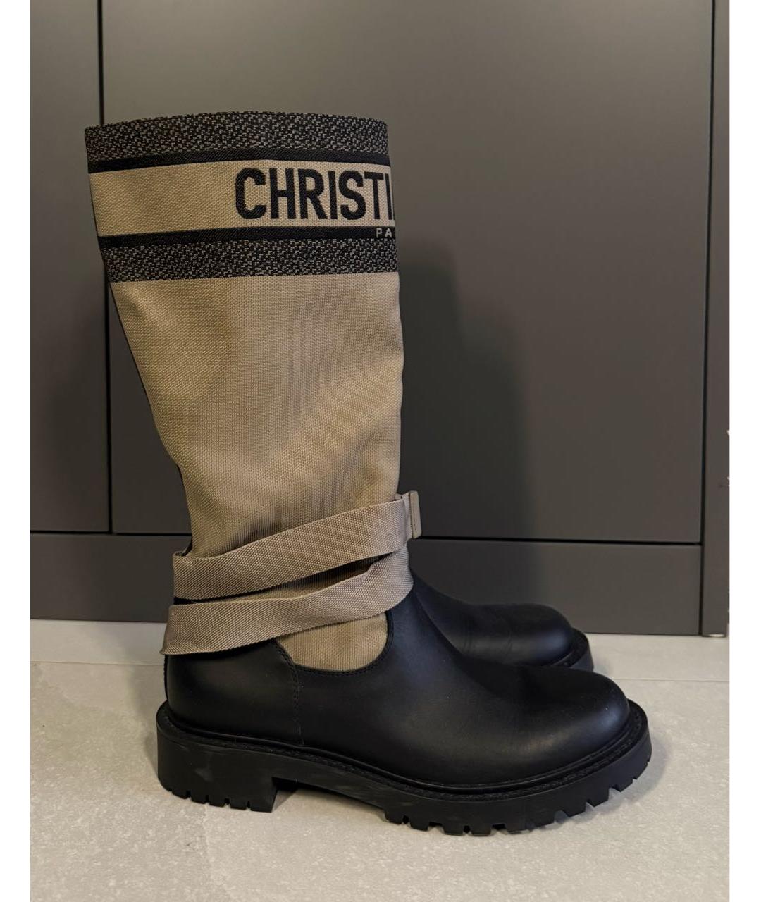 CHRISTIAN DIOR Бежевые текстильные сапоги, фото 6
