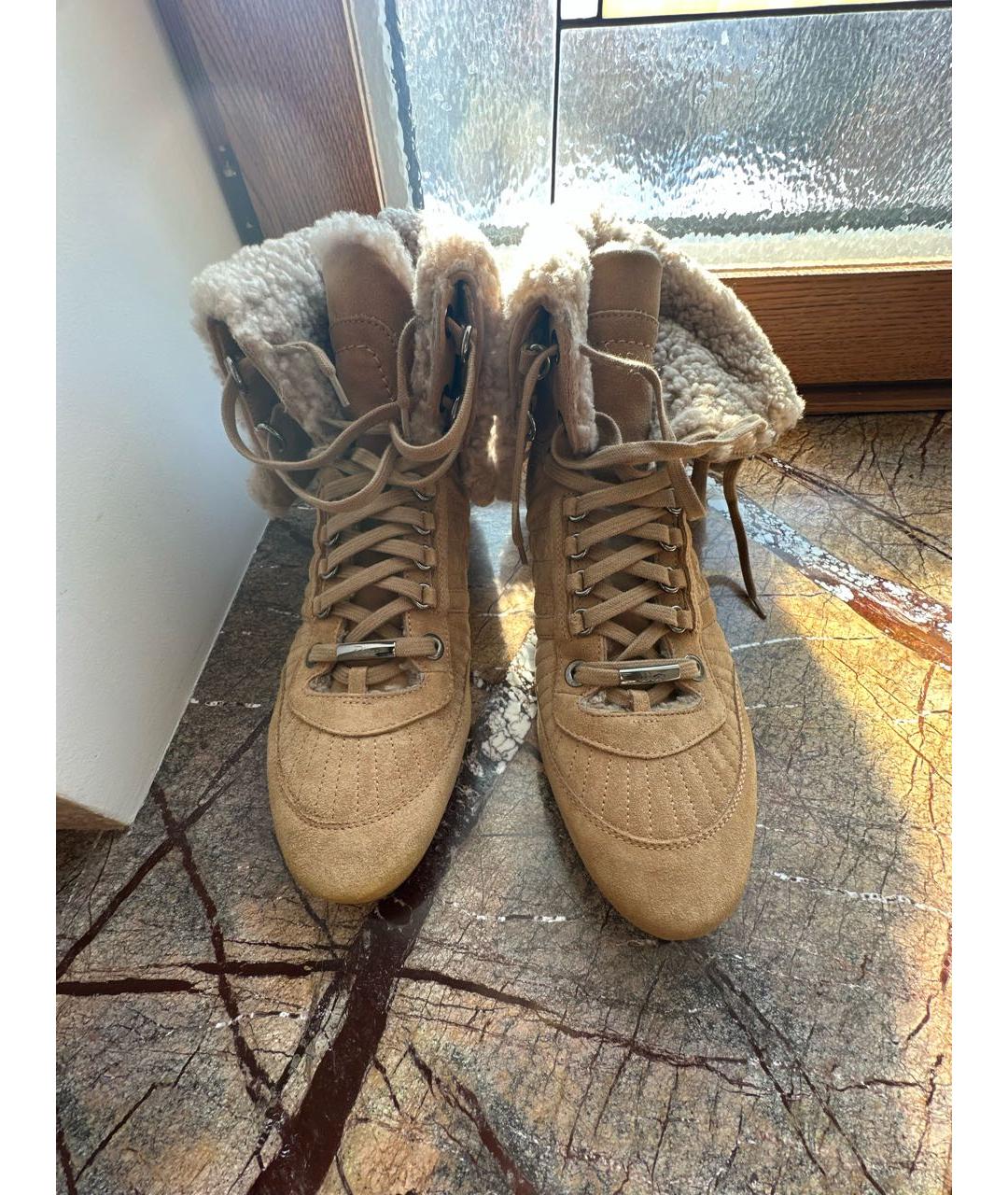 CHRISTIAN DIOR Бежевые замшевые ботинки, фото 2