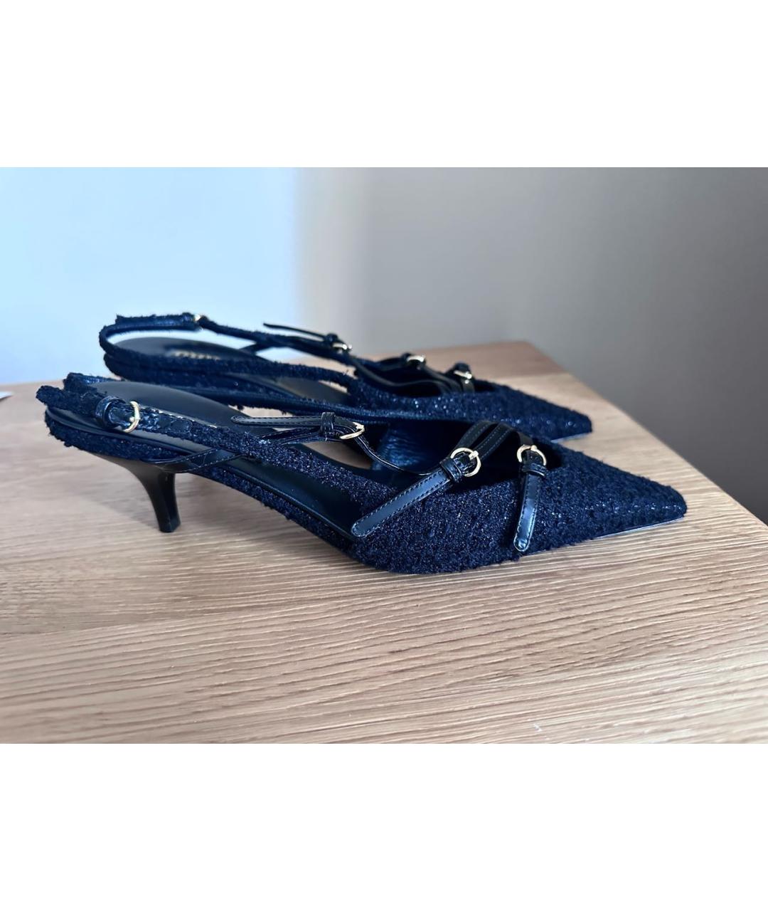 MIU MIU Черные текстильные лодочки на низком каблуке, фото 6