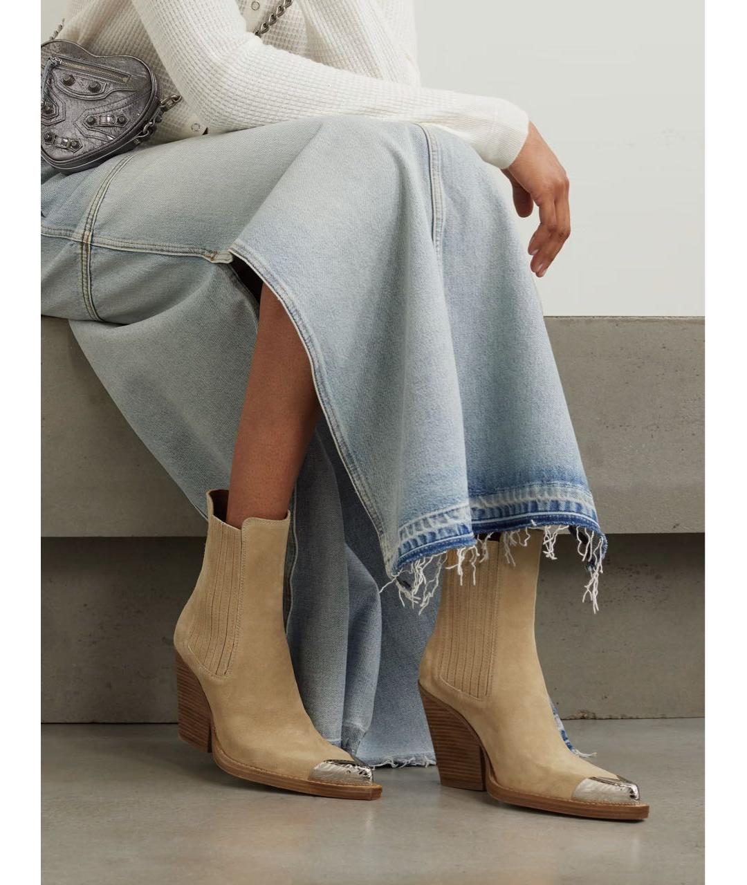 PARIS TEXAS Бежевые замшевые полусапоги, фото 7