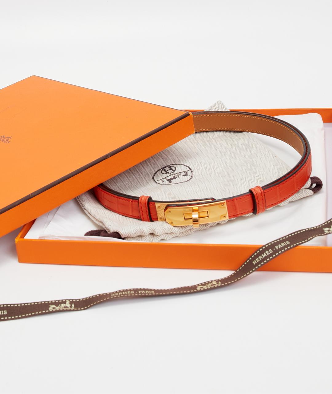 HERMES Оранжевый ремень из экзотической кожи, фото 5