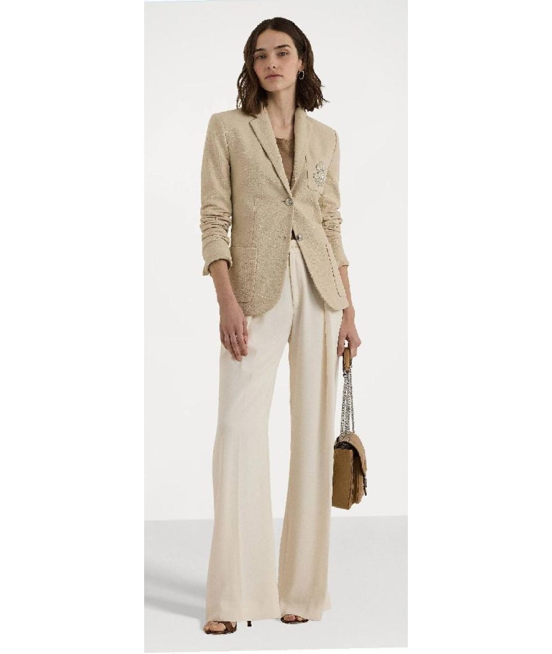 RALPH LAUREN Бежевый хлопко-эластановый жакет/пиджак, фото 7