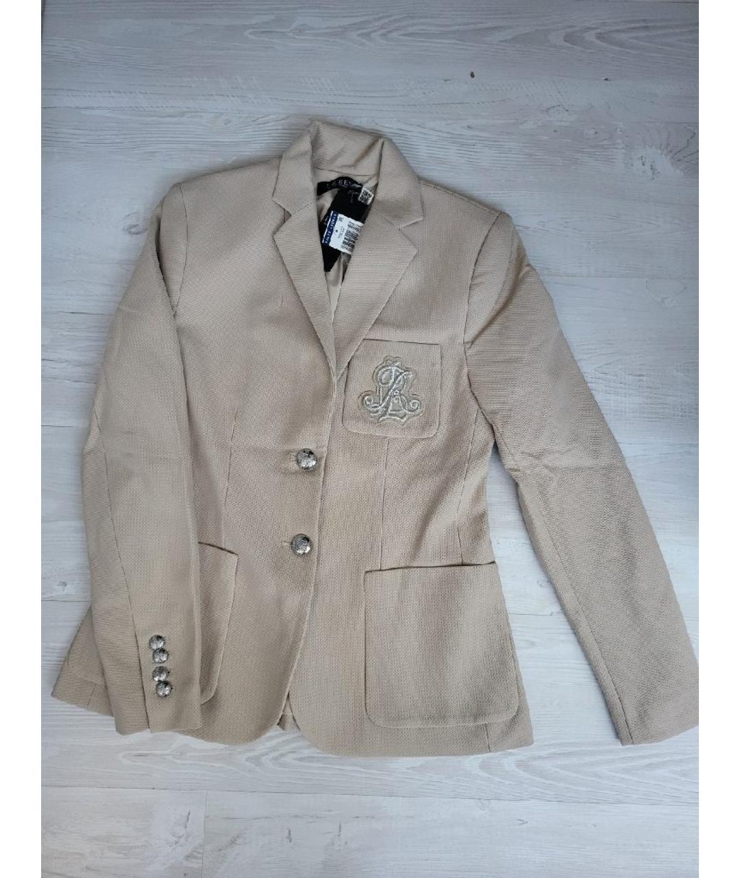 RALPH LAUREN Бежевый хлопко-эластановый жакет/пиджак, фото 2