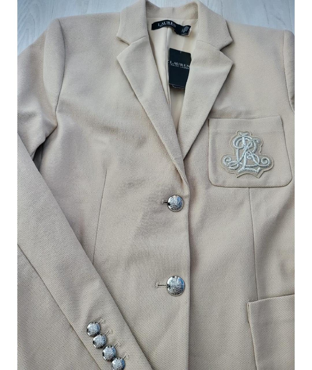 RALPH LAUREN Бежевый хлопко-эластановый жакет/пиджак, фото 5