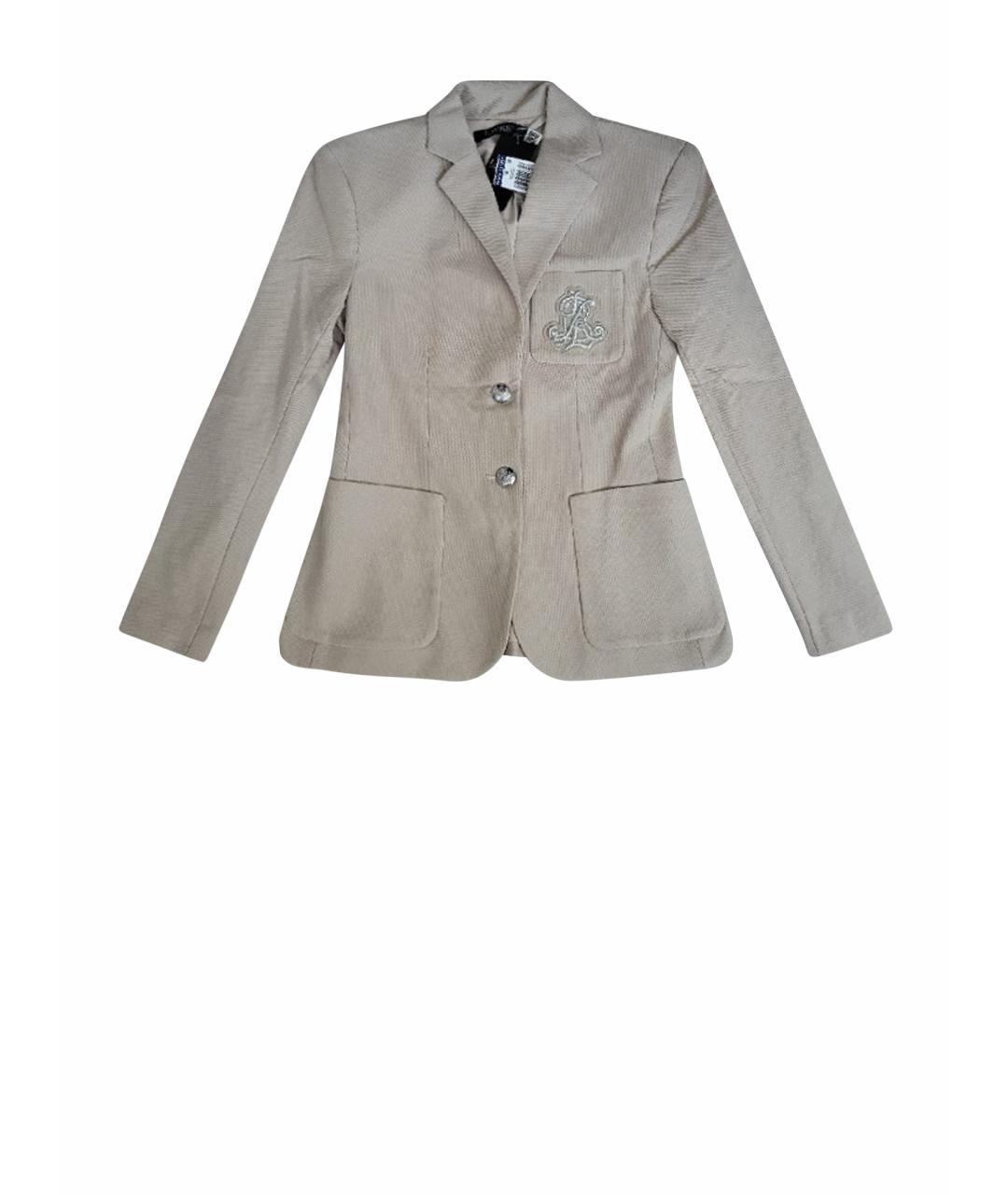 RALPH LAUREN Бежевый хлопко-эластановый жакет/пиджак, фото 1