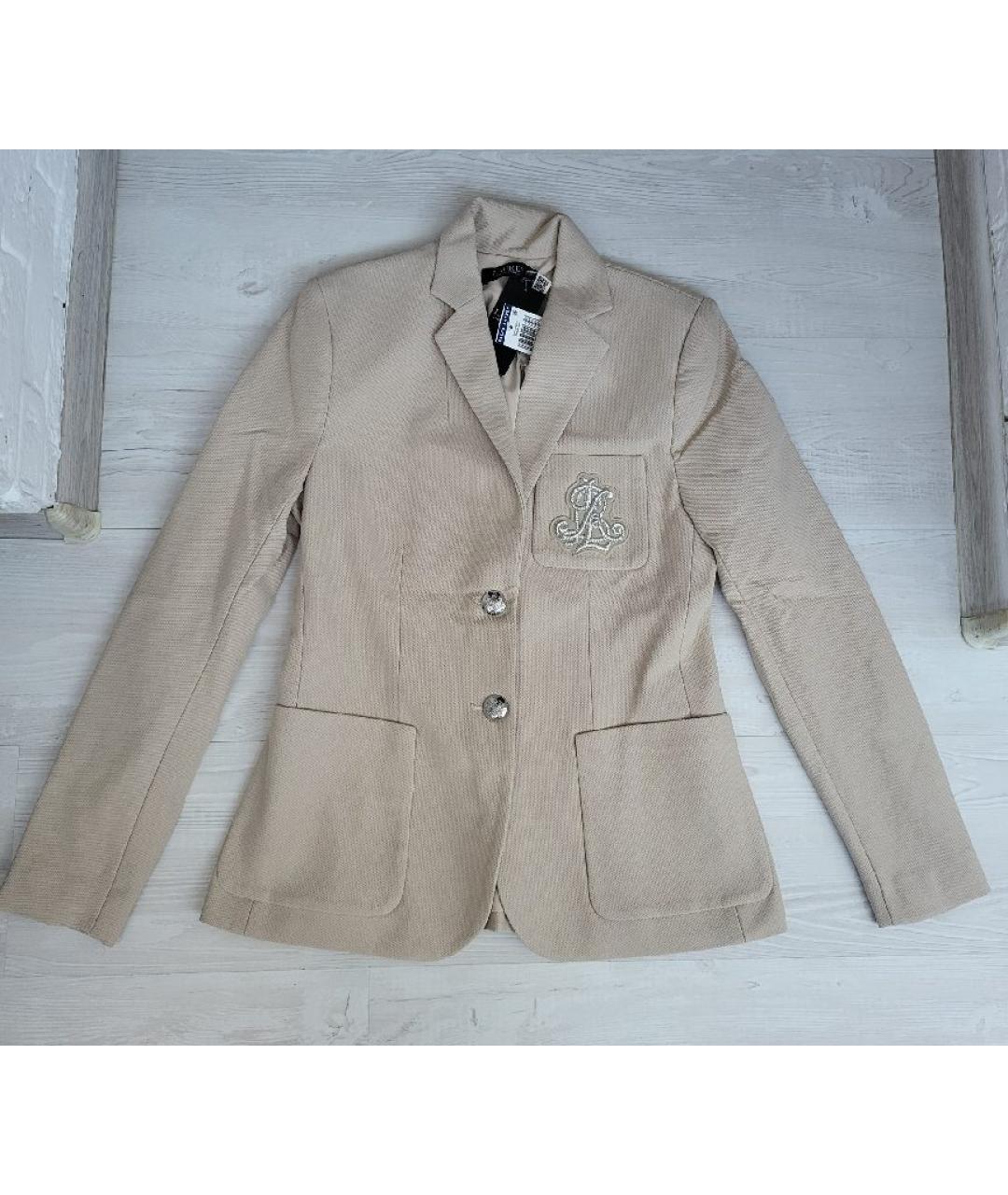 RALPH LAUREN Бежевый хлопко-эластановый жакет/пиджак, фото 9