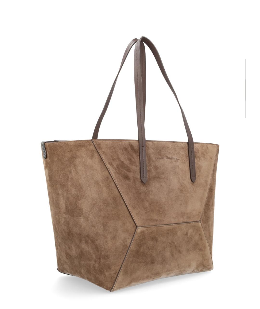 BRUNELLO CUCINELLI Коричневая замшевая сумка тоут, фото 3