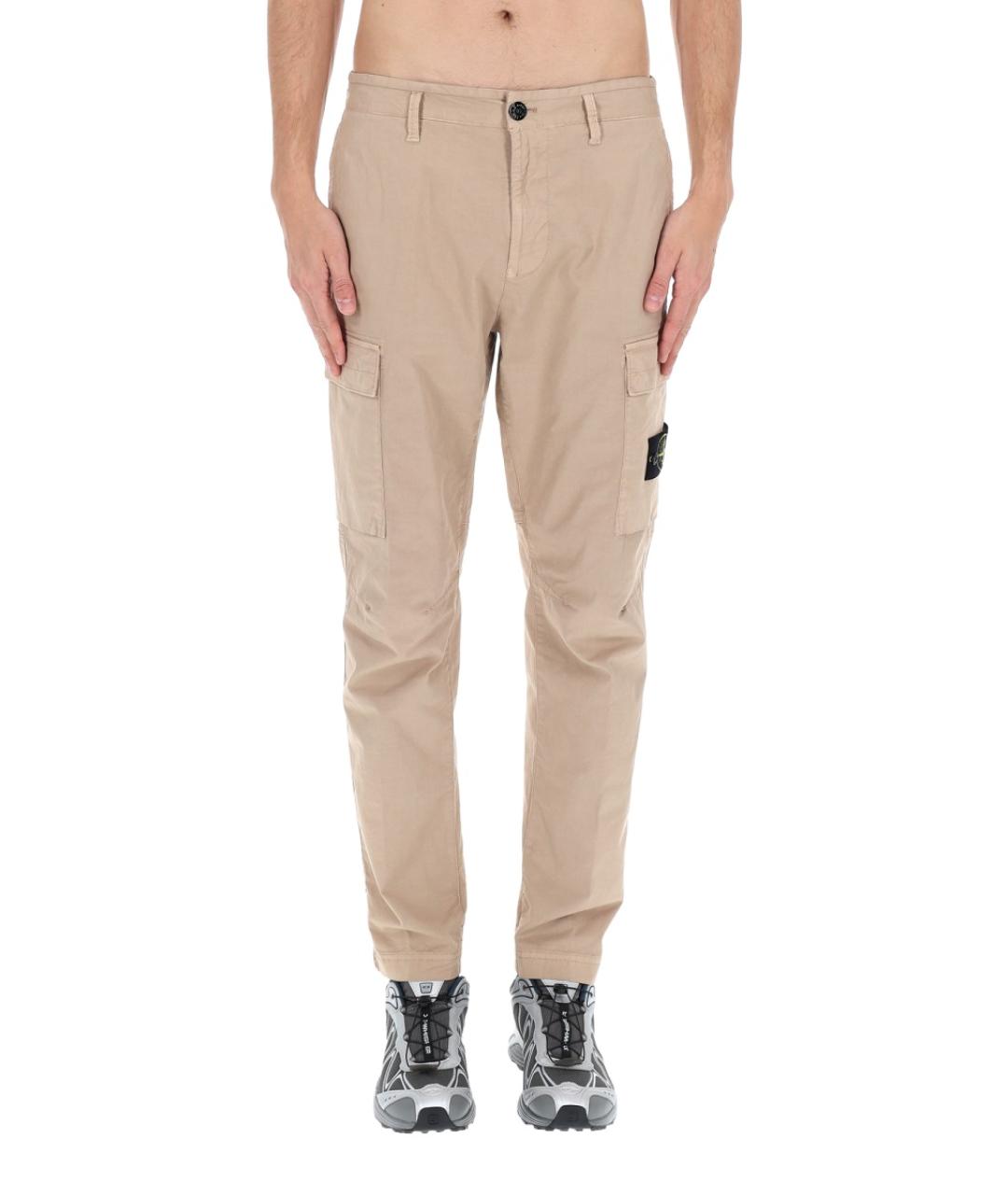 STONE ISLAND Бежевые хлопковые повседневные брюки, фото 6