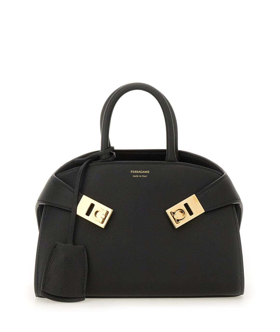 FERRAGAMO Черная кожаная сумка тоут, фото 1