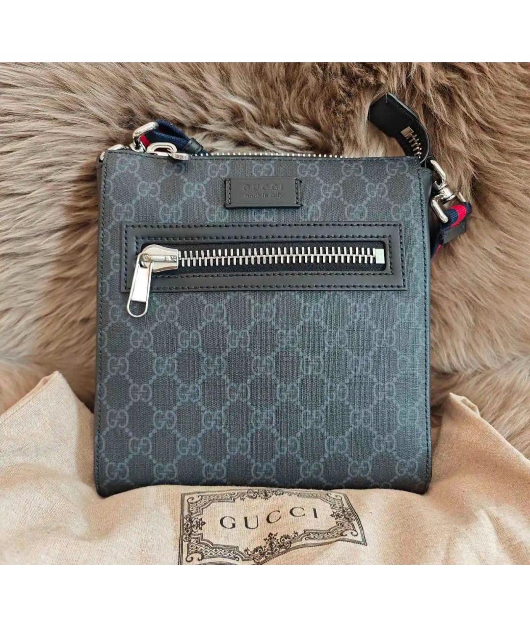 GUCCI Антрацитовая кожаная сумка на плечо, фото 2