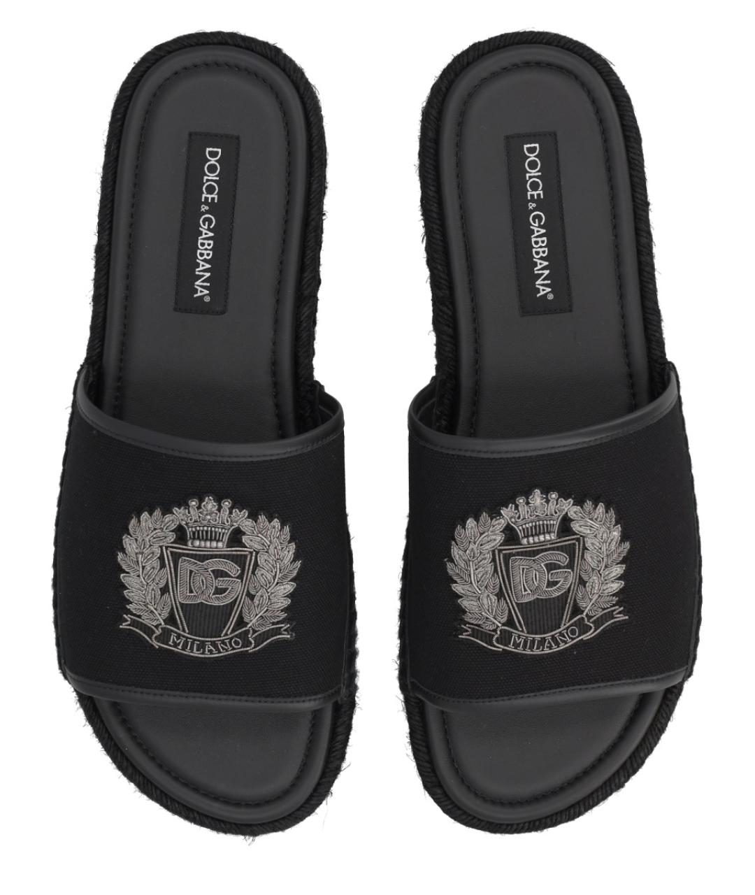 DOLCE&GABBANA Черные текстильные шлепанцы, фото 6